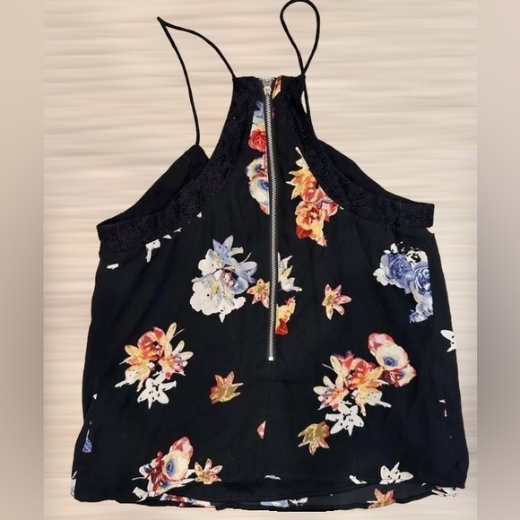 Express Black Floral Lined Zip Up Tank Top Medium - Picture 4 of 13